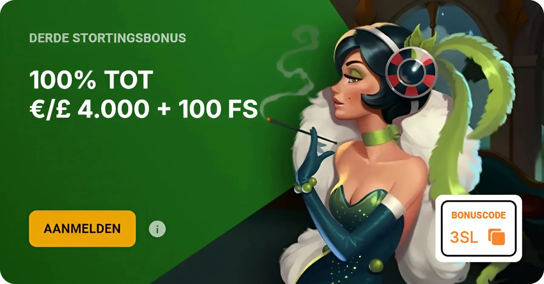 Derde stortingsbonus: 100% tot €4.000 + 100 FS